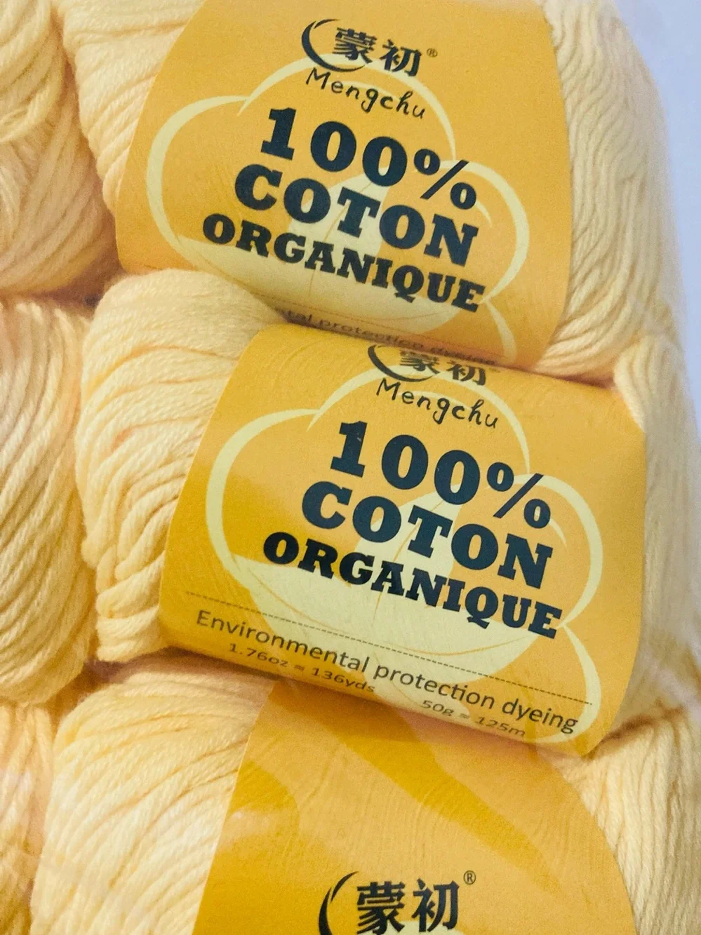 NWT 6 Mengchu 100% Organic Cotton Yarn Color: Butter Yellow ~48g each 10oz total